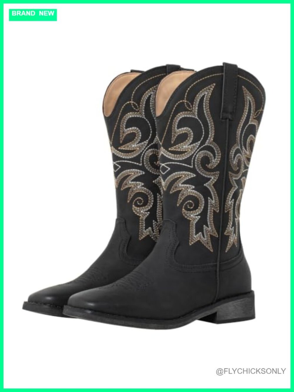 Faux Leather Square Toe Western Cowboy Boots Mid-Calf Women's